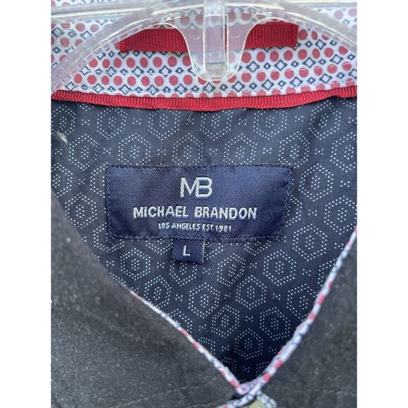 Michael Brandon Shirt Mens L Black Pineapple Slim Short Sleeve Casual Button-Up - Picture 3 of 4